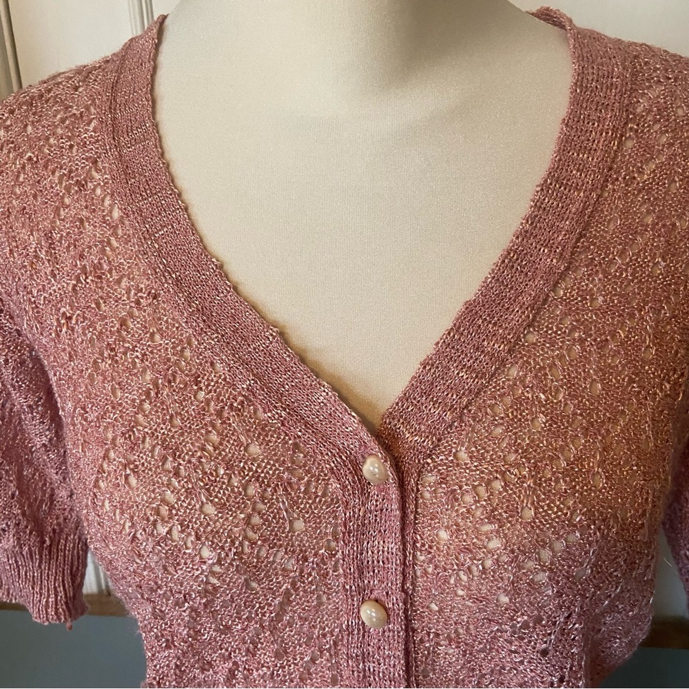 Lacey Vintage Knit Cardigan - Size med - coquette, casual, chic, dusty rose
